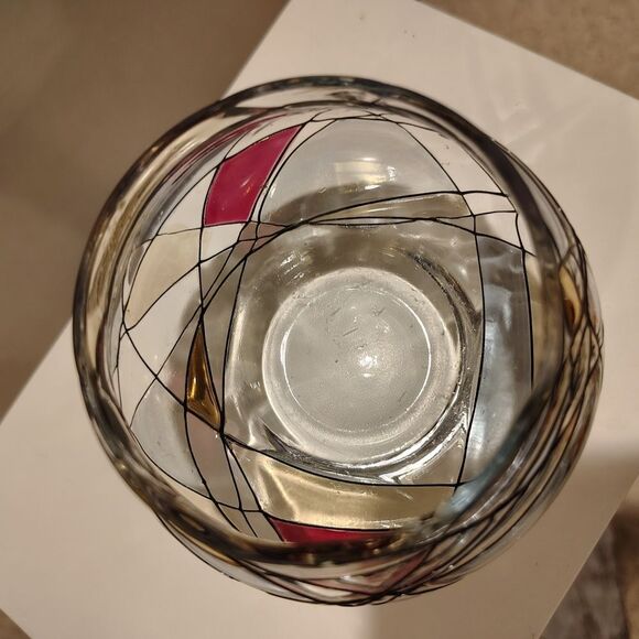 Elegant Glass Art Tealight Holder with Gold and Pink Accents. Y1 - Picture 4 of 4